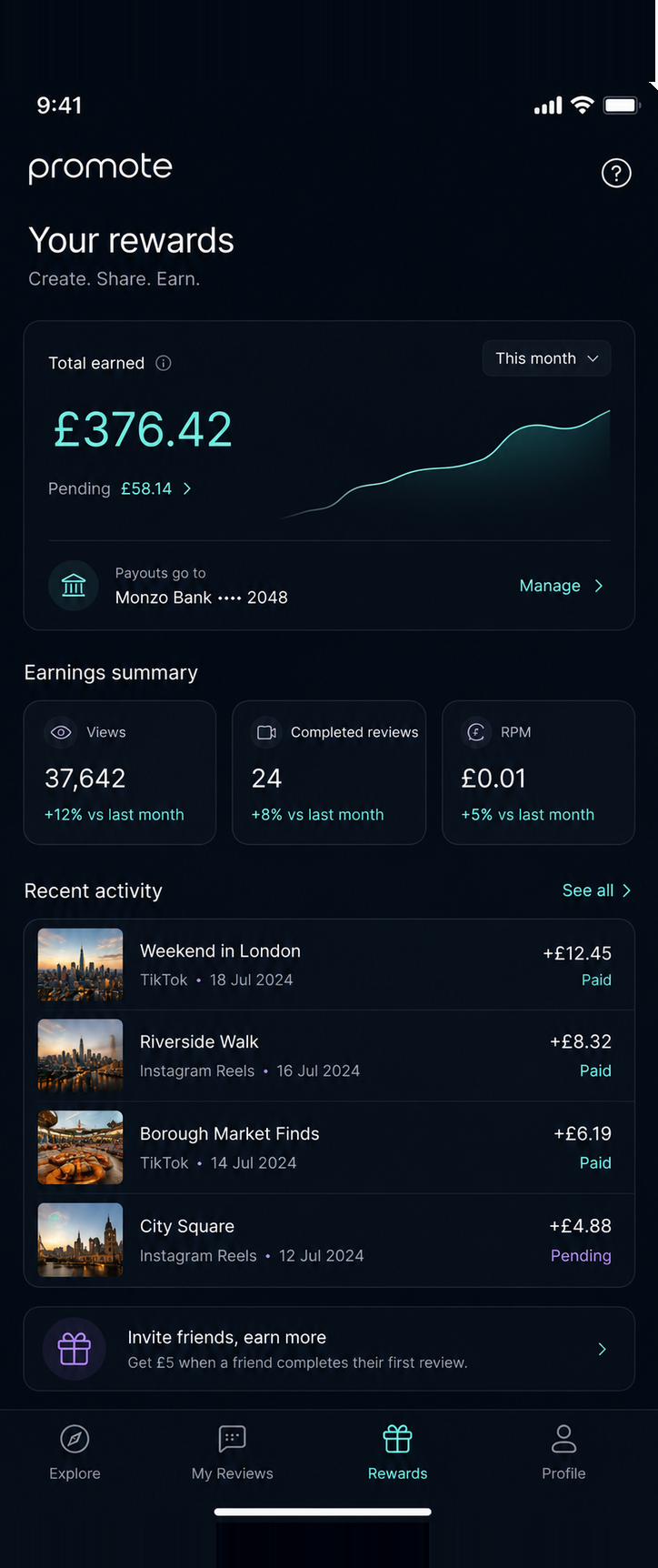 Reward based on social media views